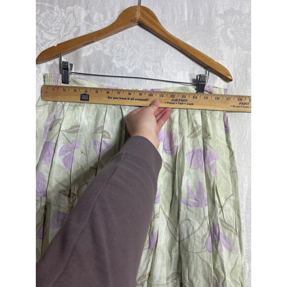 Vintage Maxi Skirt Large Green Purple Pastel Floral Elastic Waist Pull On - Picture 5 of 10